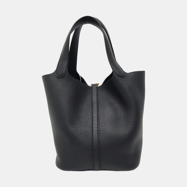 Authenticated pre-owned Picotin Lock 22 Clemence Black - Bucket Bag at Looply