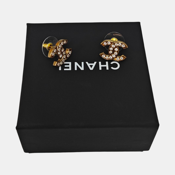CC Logo Brass Gold Stud Earrings
