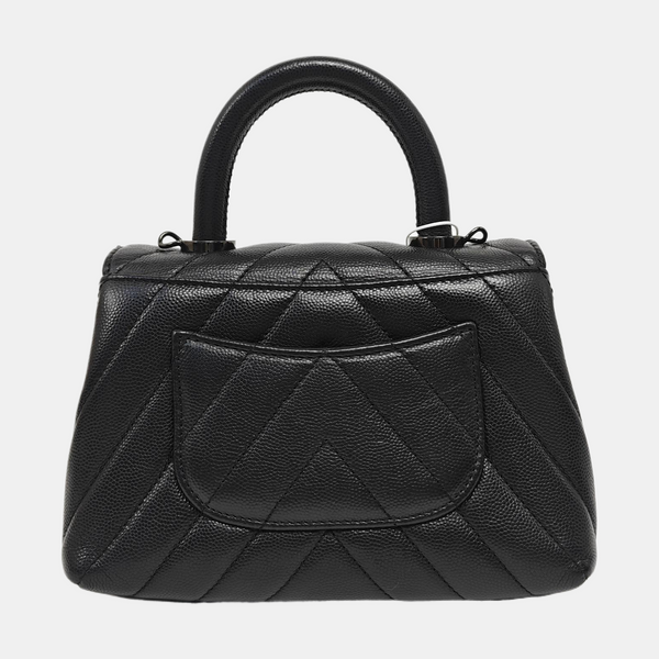 COCO HANDLE Mini Chevron Grained Calfskin Black