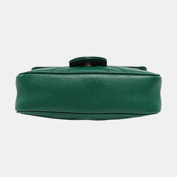 Authenticated pre-owned GG Marmont Mini Quilted Calfskin Green - Shoulder Bag at Looply