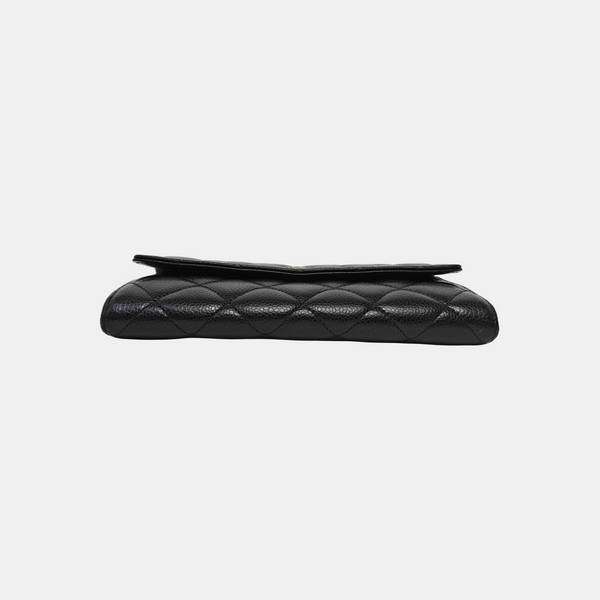 CLASSIC FLAP Mini Quilted Grained Calfskin Black Wallet