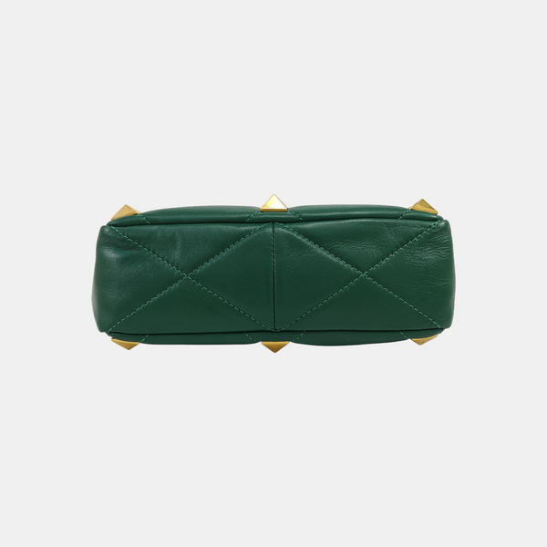 Roman Stud Medium Quilted Lambskin Green
