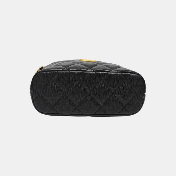 Quilted Grained Calfskin Shoulder Bag Black