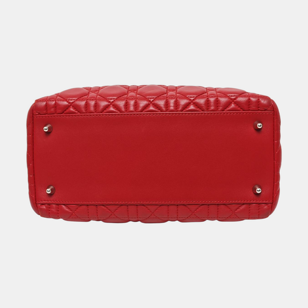 Authenticated pre-owned Lady Dior Medium Cannage Lambskin Red - Tote Bag at Looply