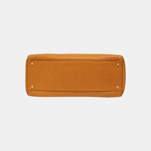 Quilted Grained Calfskin Shoulder Bag Orange