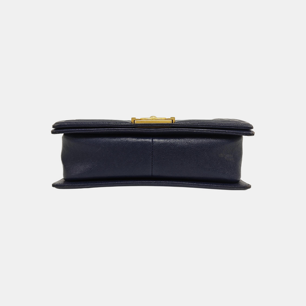 BOY CHANEL Medium Quilted Grained Calfskin Blue