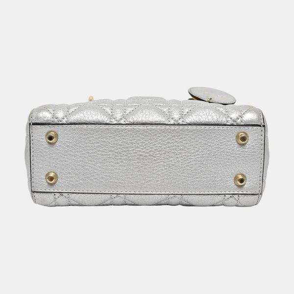 Authenticated pre-owned Lady Dior Mini Cannage Lambskin Silver - Tote Bag at Looply