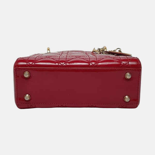 Authenticated pre-owned Lady Dior Mini Cannage Patent Calfskin Red - Tote Bag at Looply