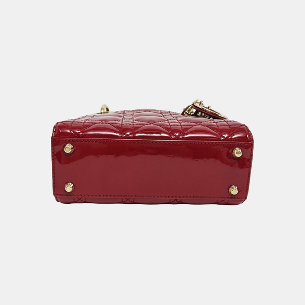 Lady Dior Mini Piel Charol Acolchada Roja