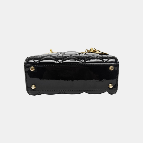 Lady Dior Mini Cannage Patent Leather Black