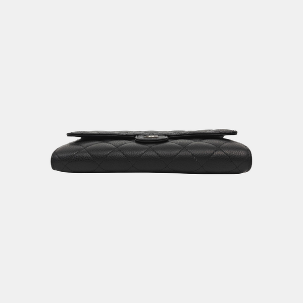 CLASSIC FLAP Mini Quilted Grained Calfskin Black Wallet