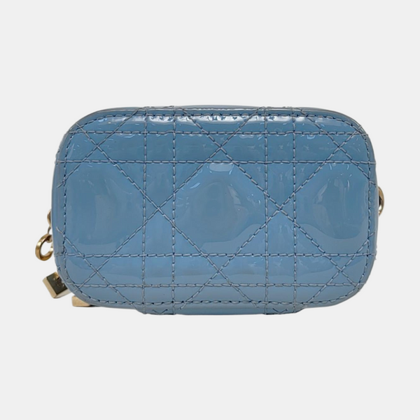 Authenticated pre-owned Vanity Lady Dior Super Mini Cannage Patent Leather Blue - Shoulder Bag at Looply