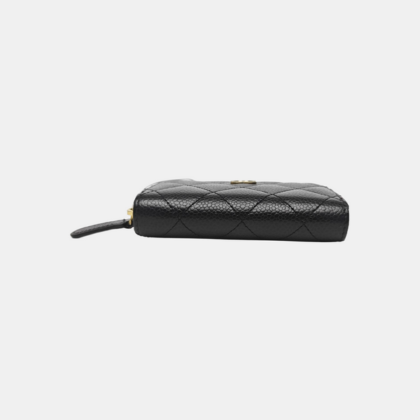 Quilted Grained Calfskin Card Holder Black