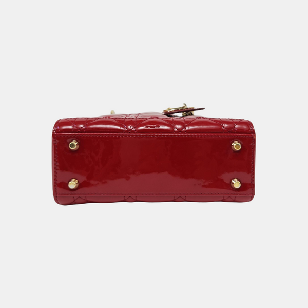 Lady Dior Mini Cannage Patent Leather Red