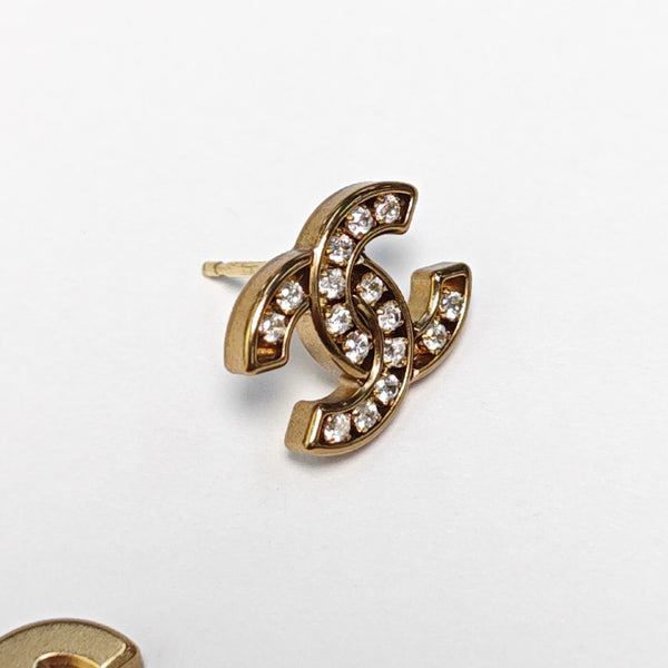 CC Logo Metal Gold Stud Earrings