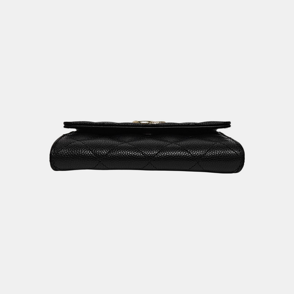 Quilted Grained Calfskin Wallet Black