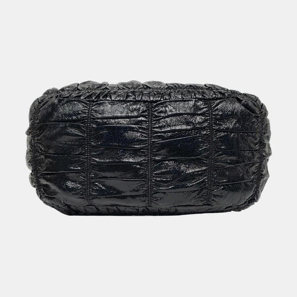 Quilted Patent Leather Shoulder Bag Black