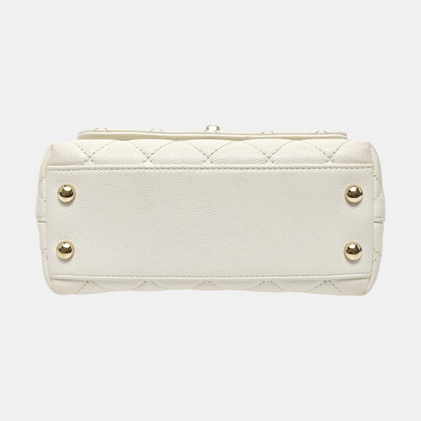 COCO HANDLE Mini Quilted Grained Calfskin White
