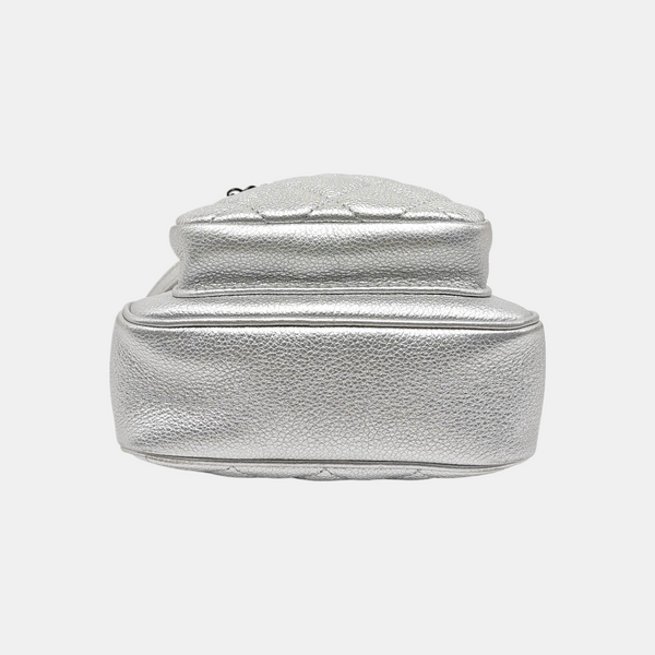 Quilted Grained Calfskin Shoulder Bag Silver