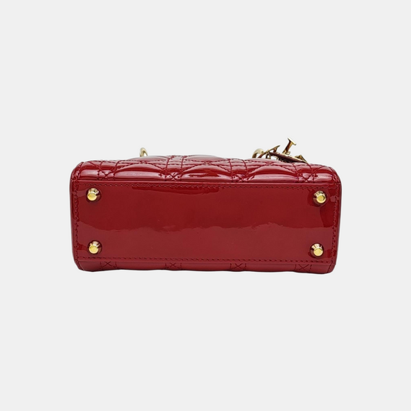Lady Dior Mini Cannage Patent Leather Red
