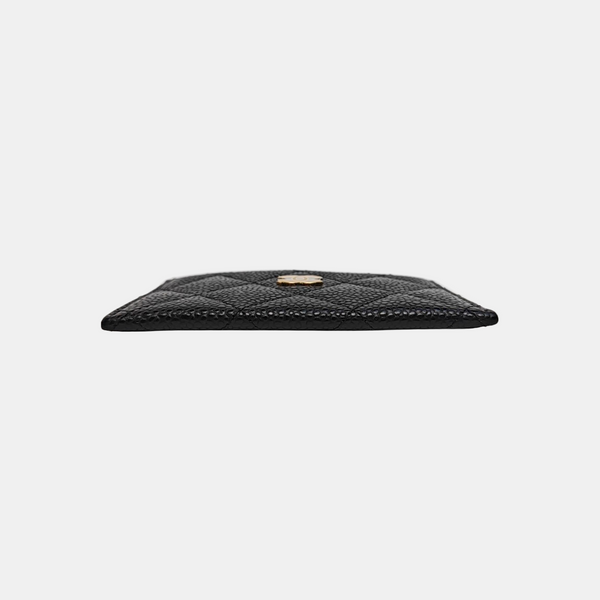 Quilted Grained Calfskin Card Holder Black