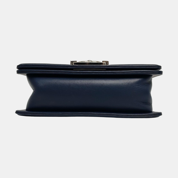 Authenticated pre-owned BOY CHANEL Small Chevron, Quilted Wool Blue - Shoulder Bag at Looply