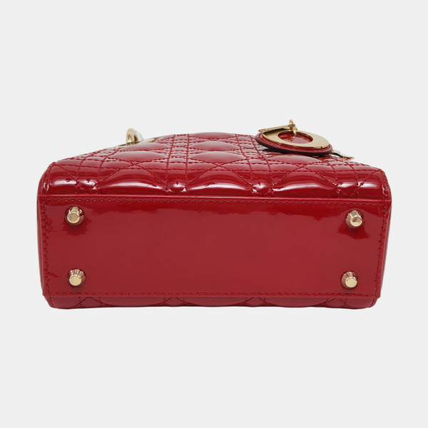 Authenticated pre-owned Lady Dior Mini Quilted Patent Calfskin Red - Tote Bag at Looply