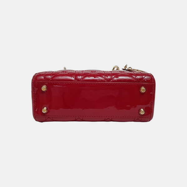 Lady Dior Mini Cannage Patent Calfskin Red