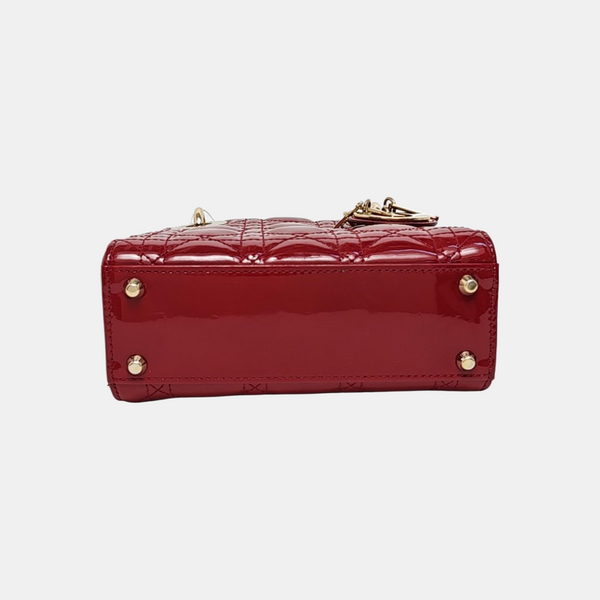 Lady Dior Mini Cannage Patent Calfskin Red