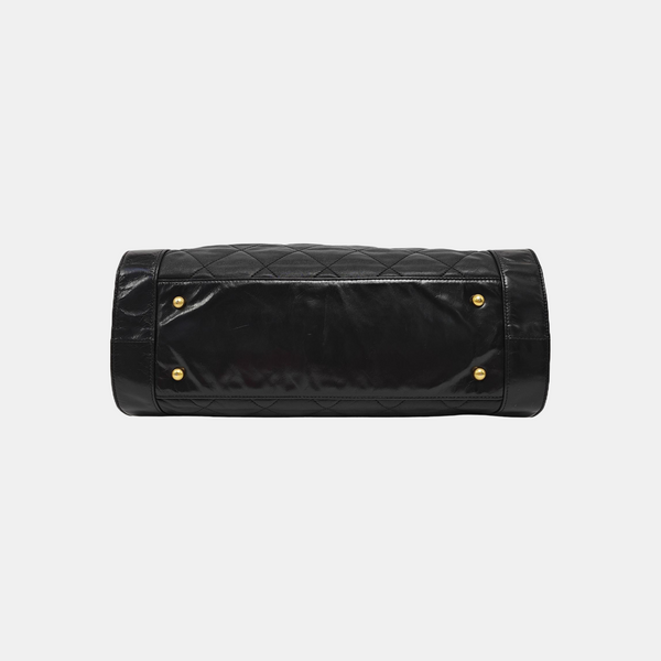 Quilted Calfskin Top Handle Bag Black