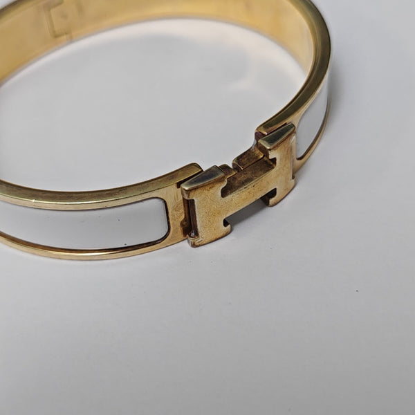 Clic H Metal White Bangle