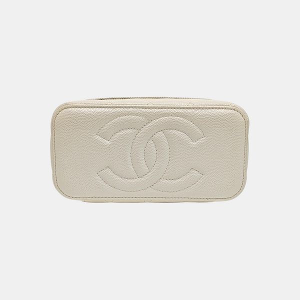 VANITY CASE Small Quilted Grained Calfskin White