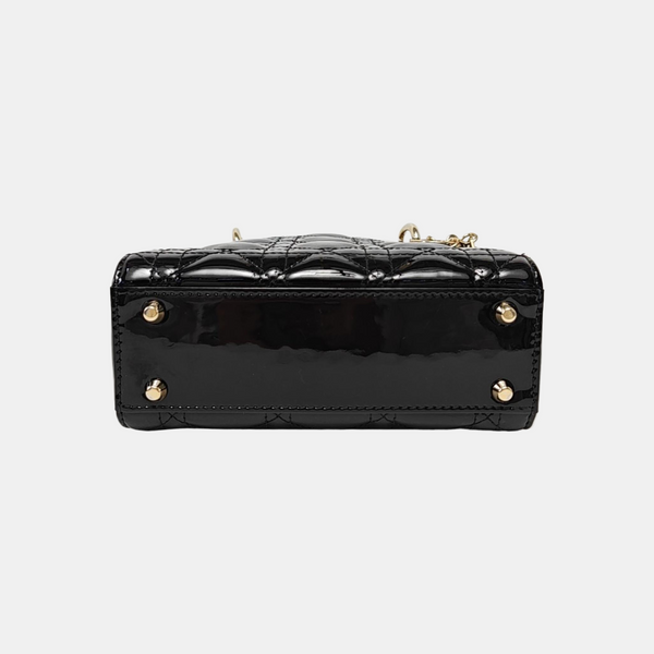 Lady Dior Mini Cannage Patent Leather Black