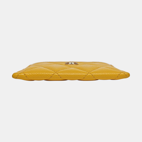 Quilted Grained Calfskin Card Holder Yellow