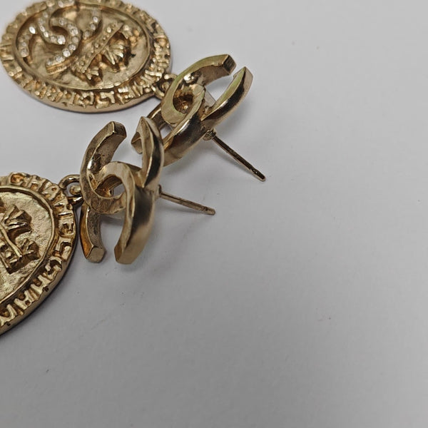 CC Logo Metal Gold Stud Earrings