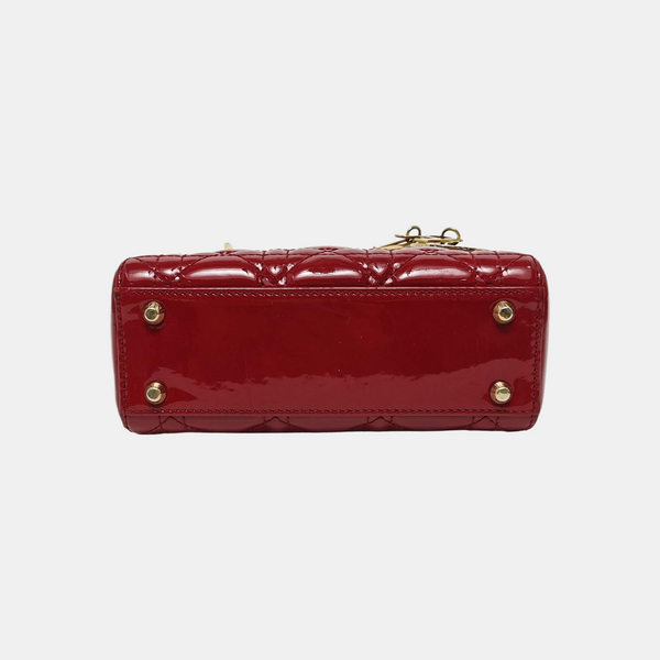 Lady Dior Mini Cannage Patent Calfskin Red