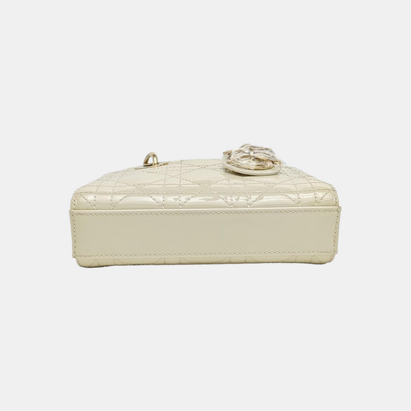 Lady D-Joy Super Mini Cannage Patent Leather White