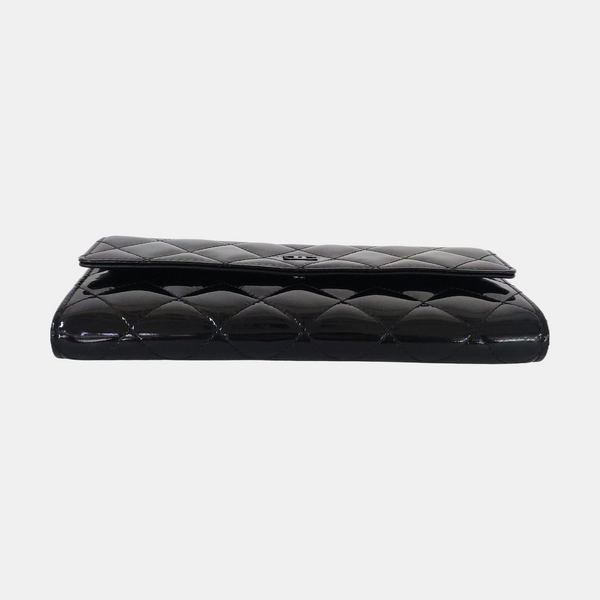 Quilted Patent Leather Wallet Black