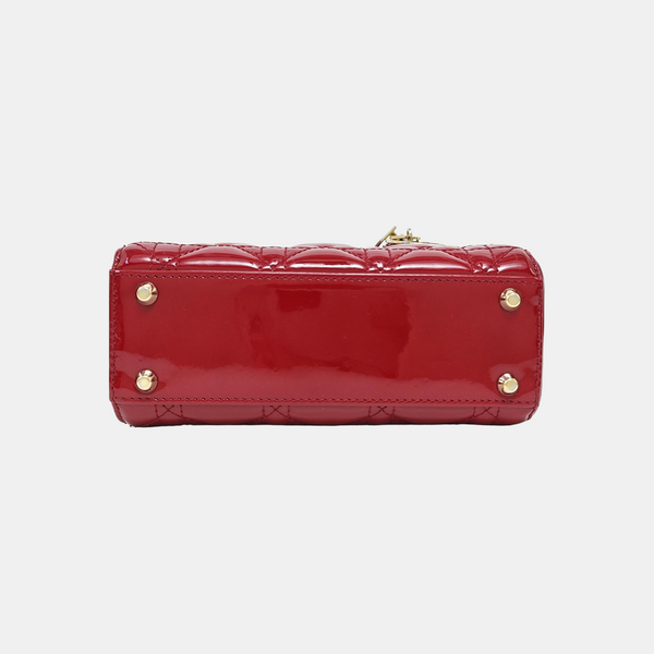 Lady Dior Mini Piel Charol Acolchada Roja