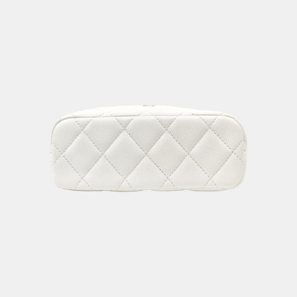 Quilted Grained Calfskin Shoulder Bag White