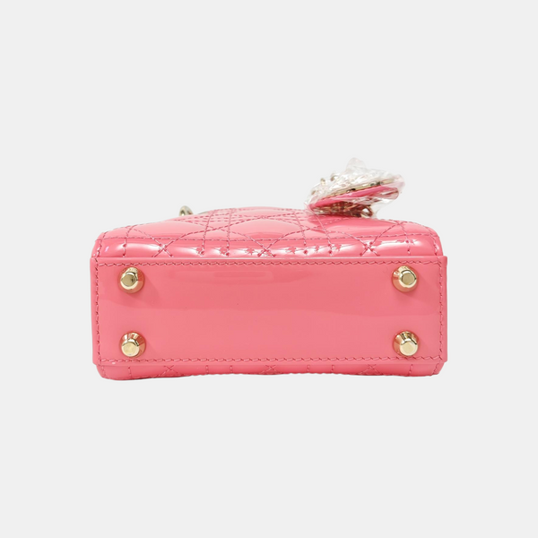 Lady Dior Mini Cannage Patent Calfskin Pink