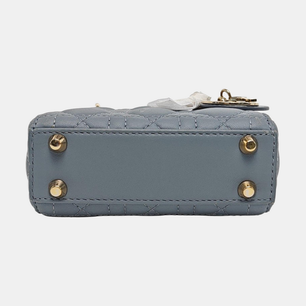 Authenticated pre-owned Lady Dior Super Mini Cannage Lambskin Blue - Tote Bag at Looply