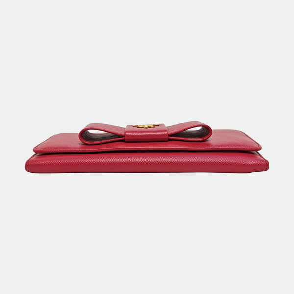 Fiocco Bow Saffiano Calfskin Red Wallet