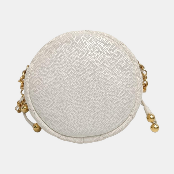 DRAWSTRING Quilted Grained Calfskin White