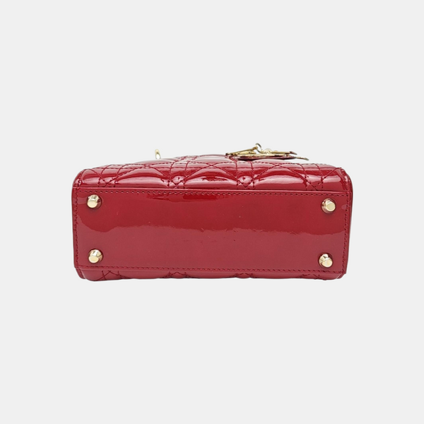 Lady Dior Mini Cannage Patent Leather Red
