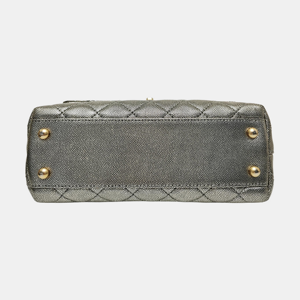 COCO HANDLE Small Quilted Grained Calfskin Silver