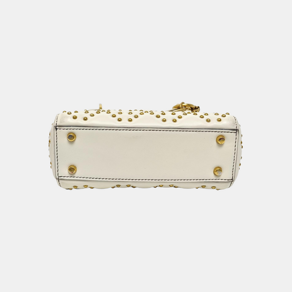 Authenticated pre-owned Lady Dior Mini Lambskin White - Tote Bag at Looply