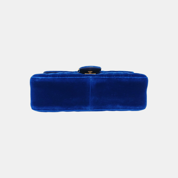 GG Marmont Medium Quilted Velvet Blue