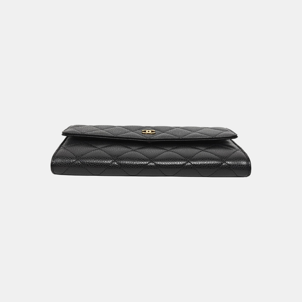 Quilted Grained Calfskin Wallet Black