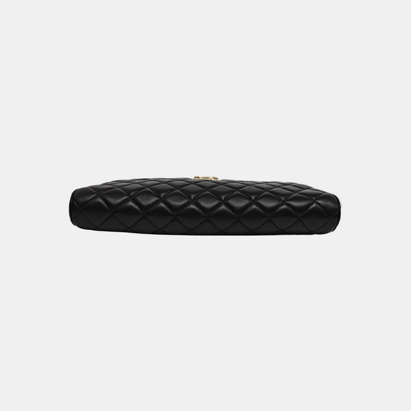 Quilted Lambskin Top Handle Bag Black